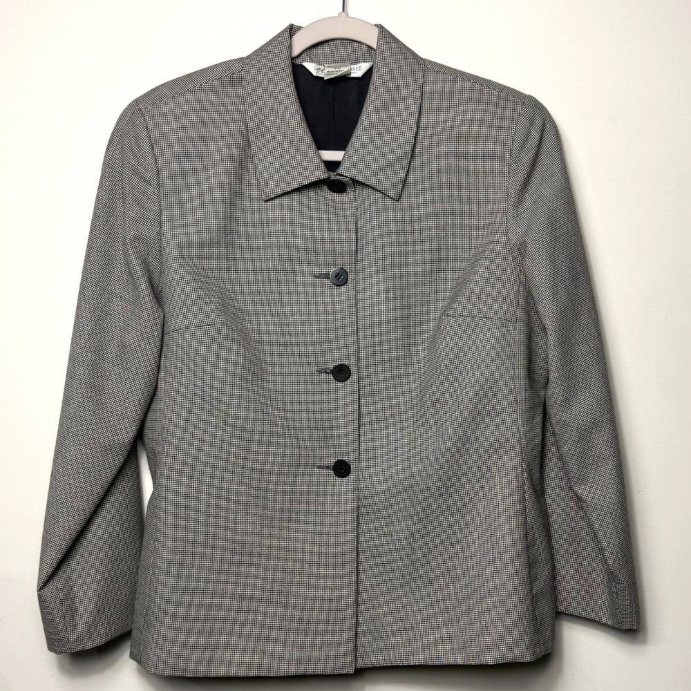 Vintage Austin Reed Womens Wool Blazer Gray Micro Check 90s Academia Made USA